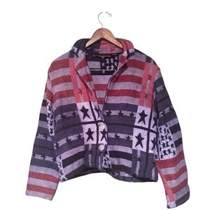 Vintage New Identity Cotton American Flag Striped Jacket Blue Red Petite Medium